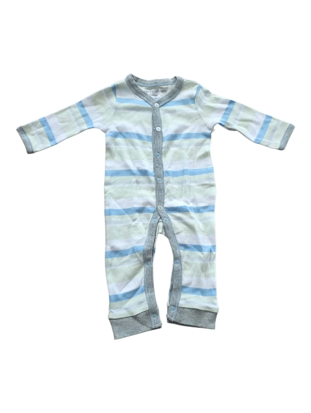 Burt's Bees Blue Striped Organic Cotton Footie Bodysuit NB